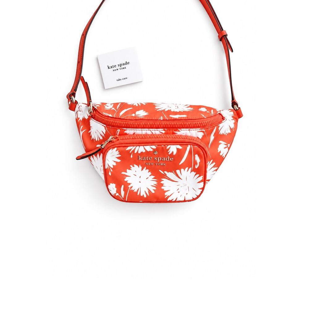 Kate Spade Dawn Breezy Floral Nylon Belt Bag Fanny Pack Crossbody Orange White